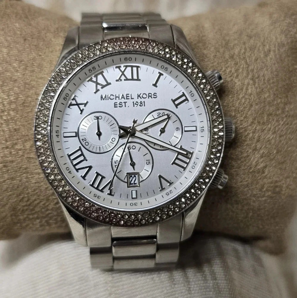 Michael Kors Layton Chronograph Silver Rhinestone Embellished Watch main image 5
